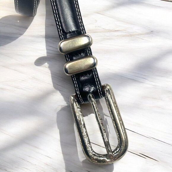 Laura Ashley Leather Belt With Silver Buckle & Double Loops 34" Size Large - Picture 4 of 7